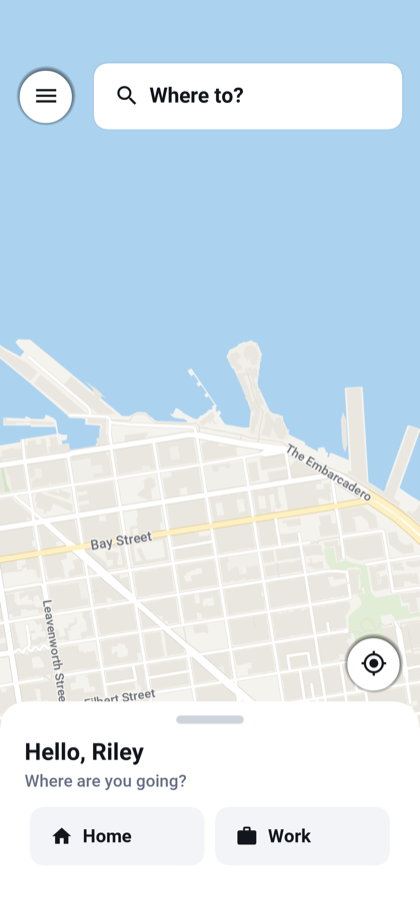 Wayline rider map and destination screen
